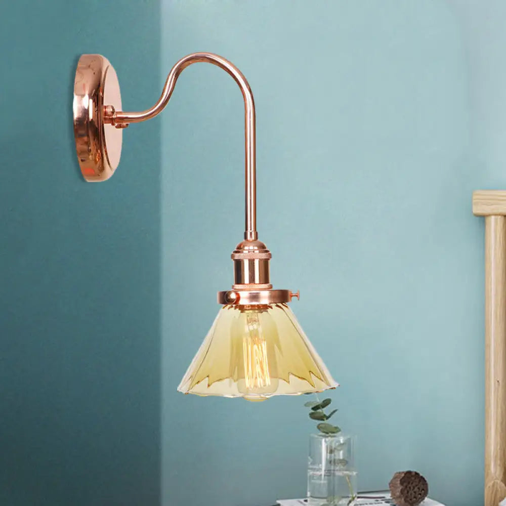 Vintage Clear/Amber Glass Cone Sconce Light - Stylish Wall Lighting for Living Room