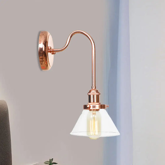 Vintage Clear/Amber Glass Cone Sconce Light - Stylish Wall Lighting for Living Room