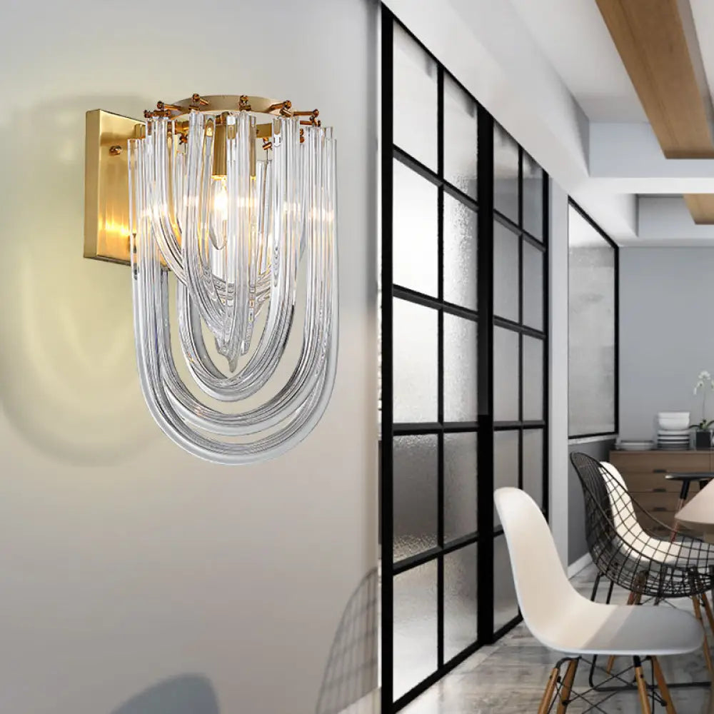 Vintage Clear Crystal Prism Sconce Lamp - Gold Finish, 1 Light Wall Mounted for Dining Room