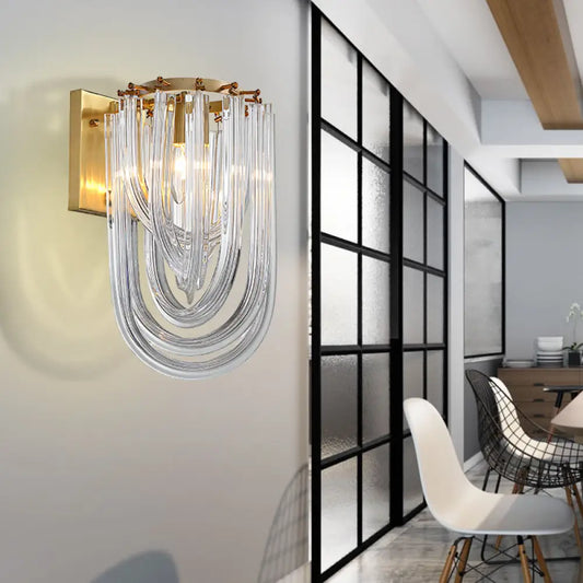Vintage Clear Crystal Prism Sconce Lamp - Gold Finish, 1 Light Wall Mounted for Dining Room