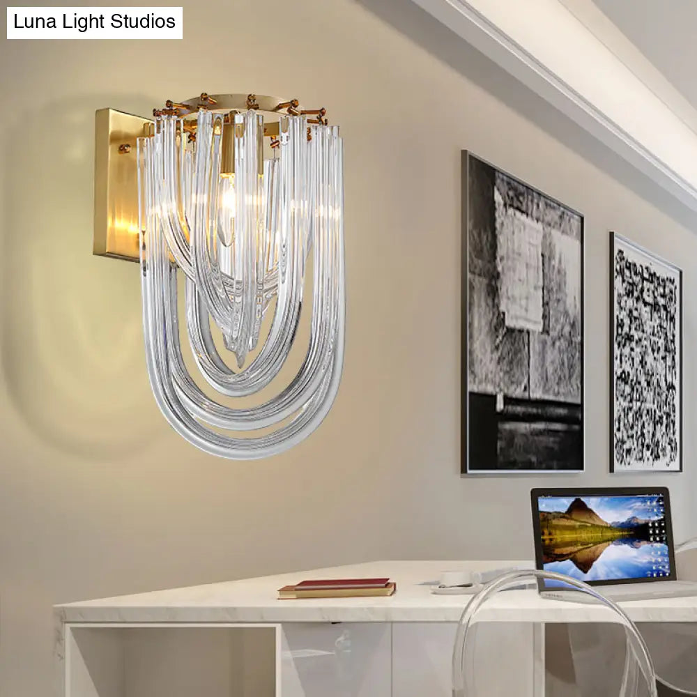 Vintage Clear Crystal Prism Sconce Lamp - Gold Finish, 1 Light Wall Mounted for Dining Room
