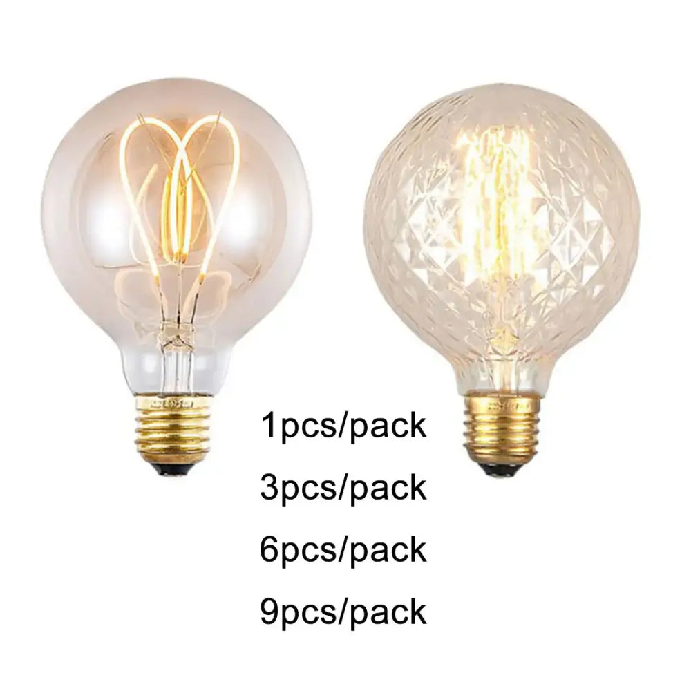 Two vintage-style globe edison bulbs featuring a clear glass and faceted crystal design dimmable 4w led for living room light