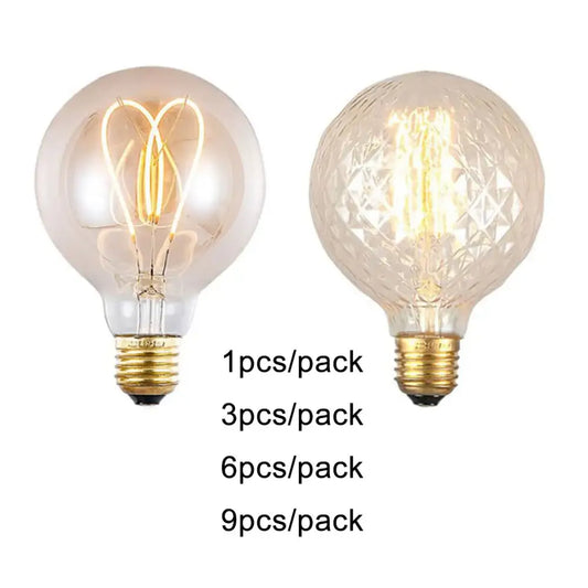 Two vintage-style globe edison bulbs featuring a clear glass and faceted crystal design dimmable 4w led for living room light