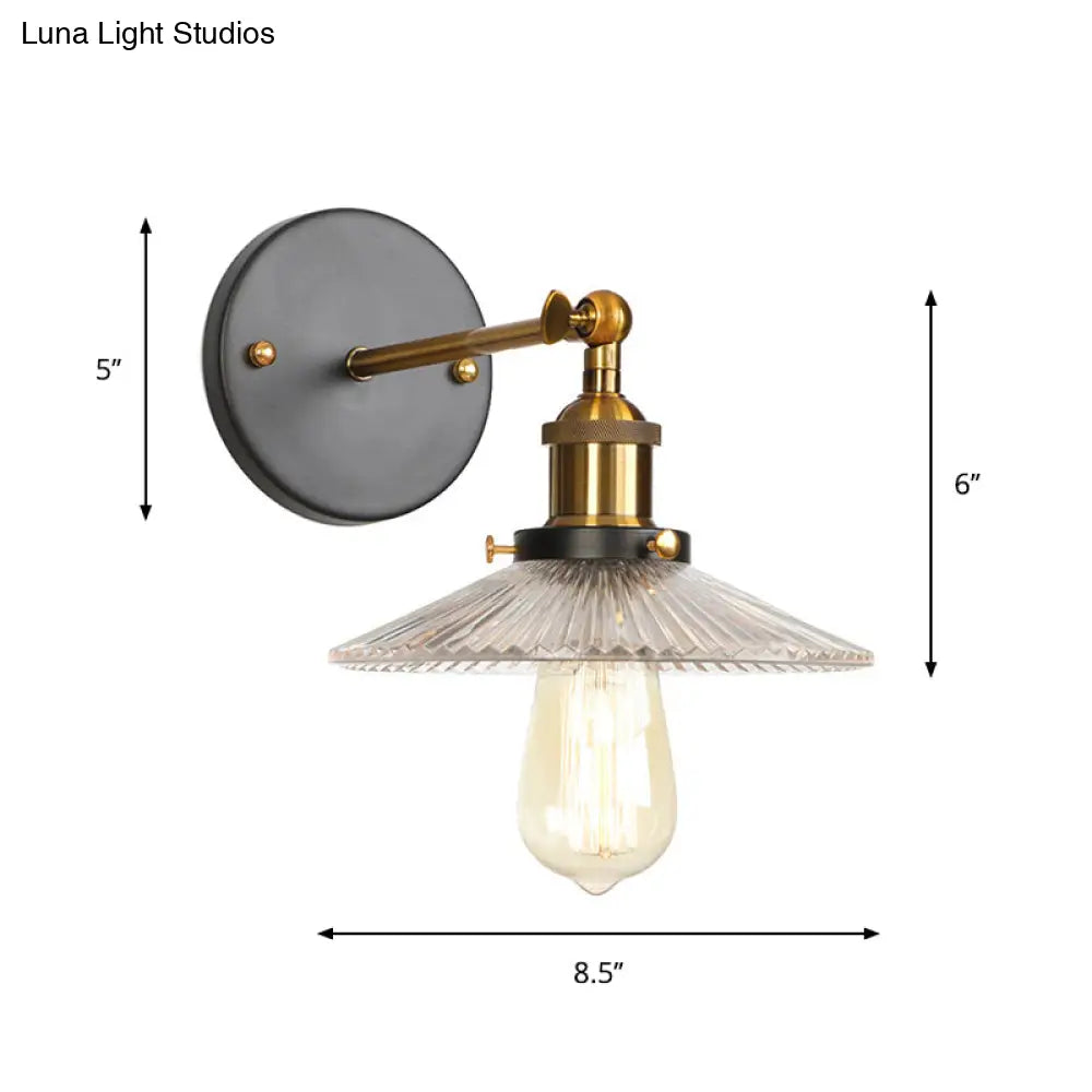 Vintage Clear Glass Bedside Wall Lamp- 1 Bulb Black-Brass Wall Light with Pivot Joint