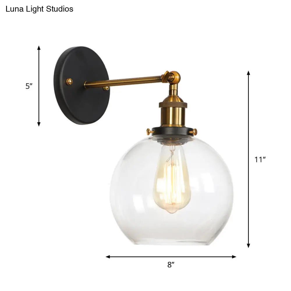 Vintage Clear Glass Bedside Wall Lamp- 1 Bulb Black-Brass Wall Light with Pivot Joint