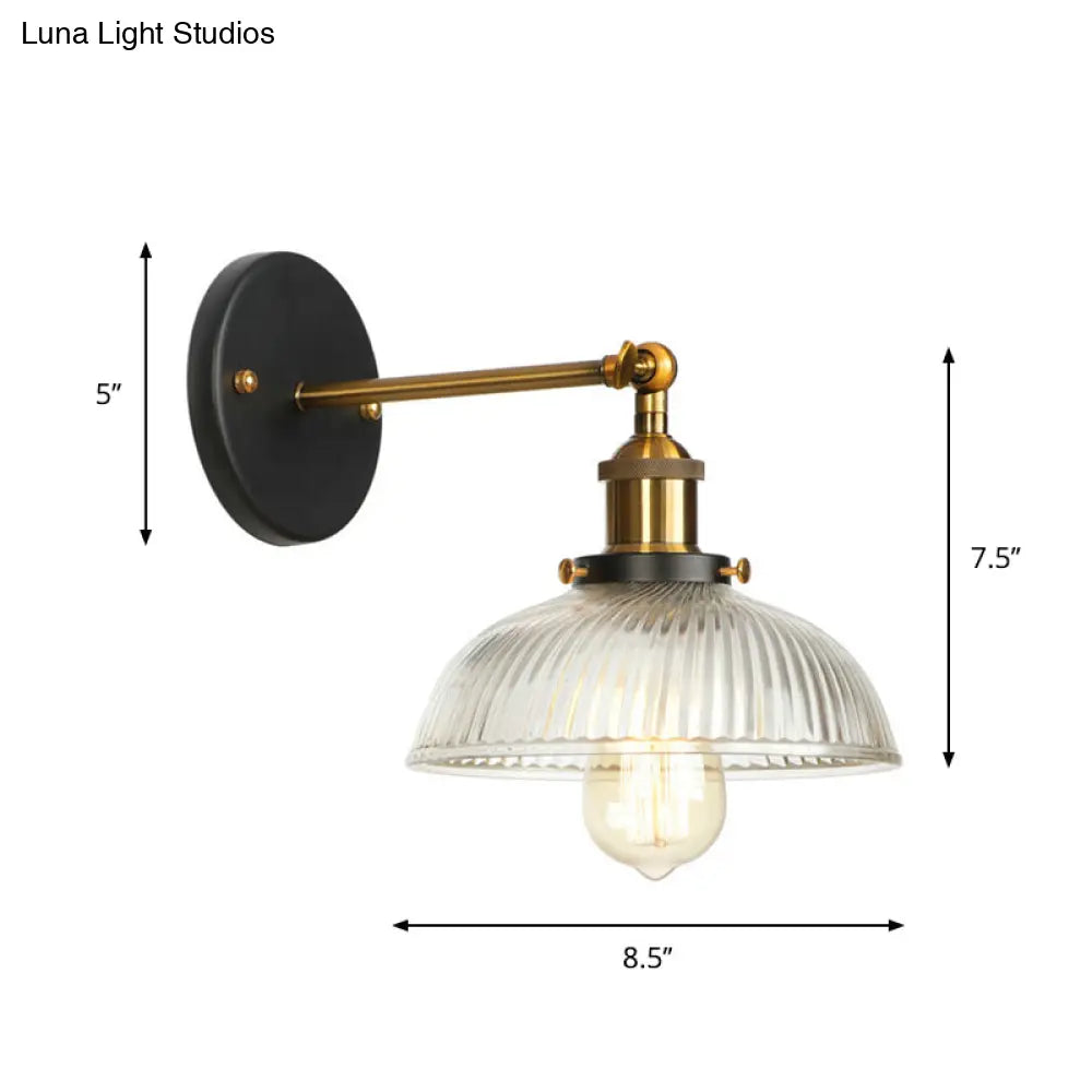 Vintage Clear Glass Bedside Wall Lamp- 1 Bulb Black-Brass Wall Light with Pivot Joint