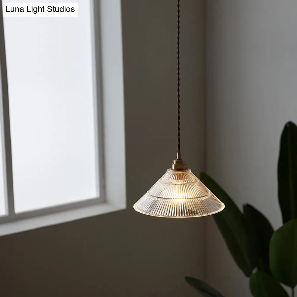 Vintage Clear Glass Cone Pendant Lamp - Single-Bulb Hanging Light for Dining Room