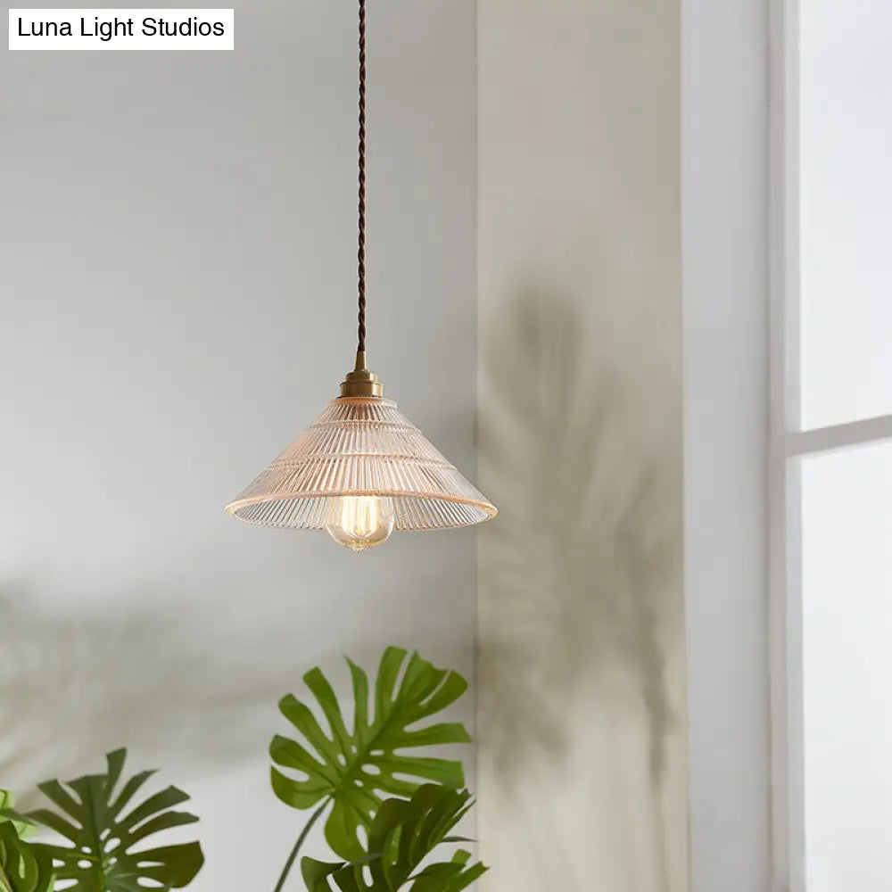 Vintage Clear Glass Cone Pendant Lamp - Single-Bulb Hanging Light for Dining Room