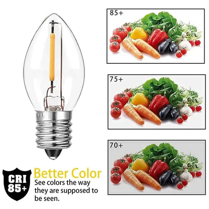 Vintage clear glass dimmable led night light bulbs with warm yellow filament and silver metal base for bedroom use