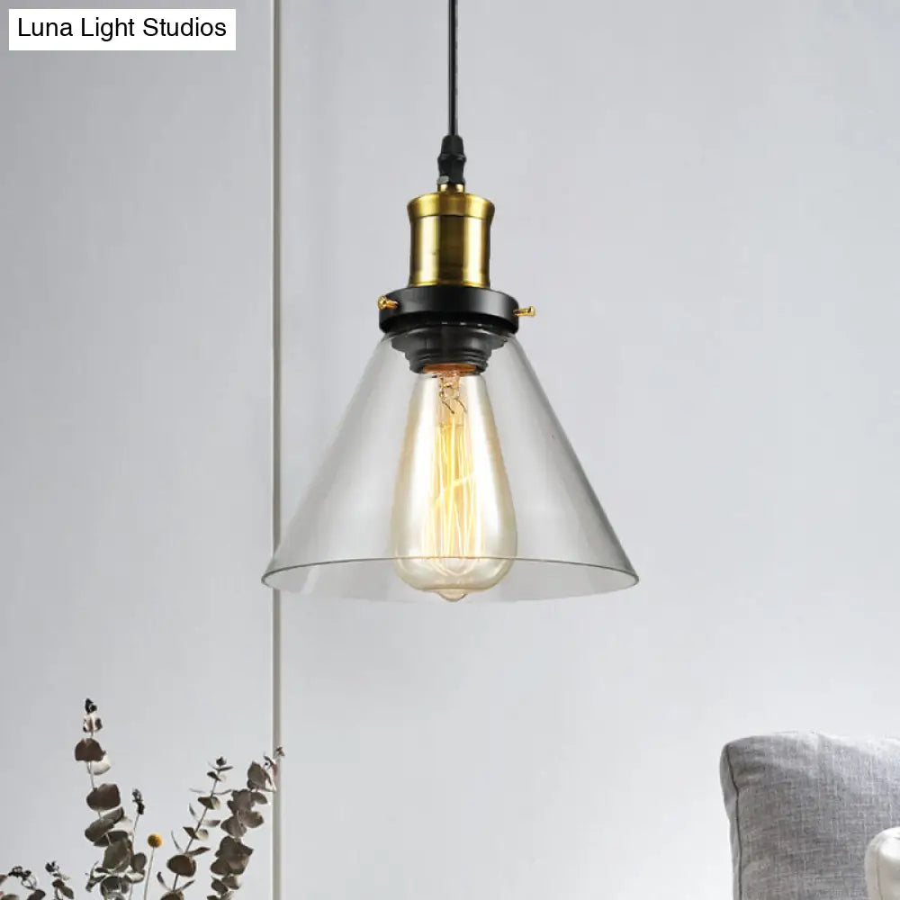 Vintage Clear Glass Hanging Ceiling Light with Brass Finish, Ideal for Living Room Décor