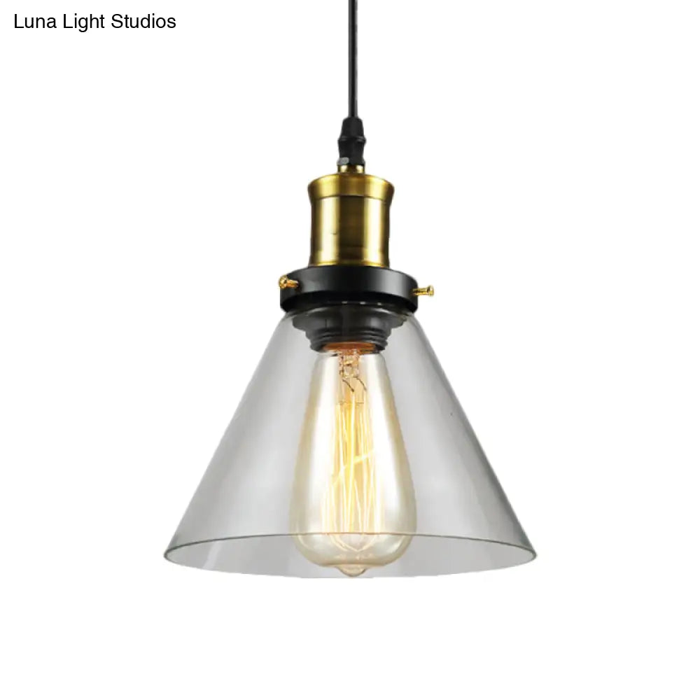 Vintage Clear Glass Hanging Ceiling Light with Brass Finish, Ideal for Living Room Décor