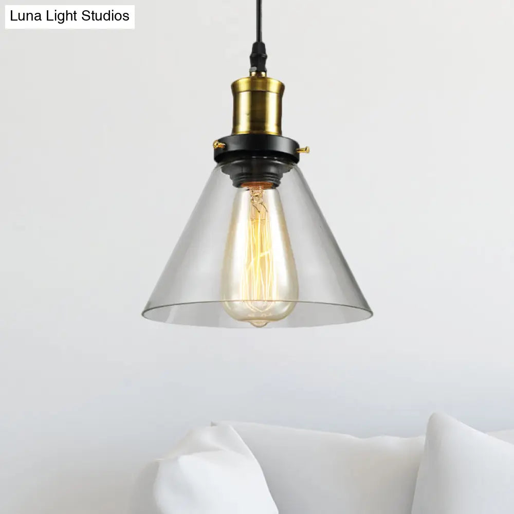 Vintage Clear Glass Hanging Ceiling Light with Brass Finish, Ideal for Living Room Décor