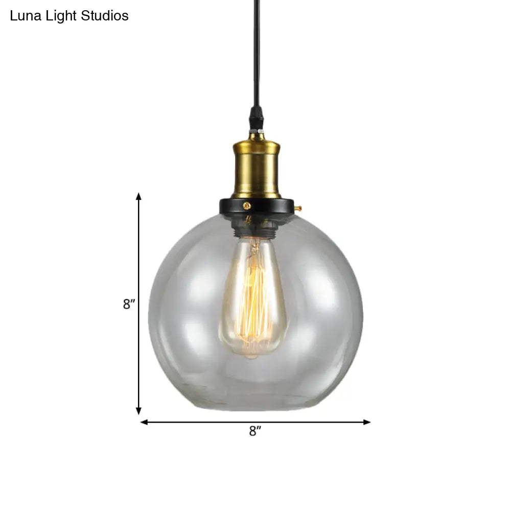 Vintage Clear Glass Hanging Ceiling Light with Brass Finish, Ideal for Living Room Décor