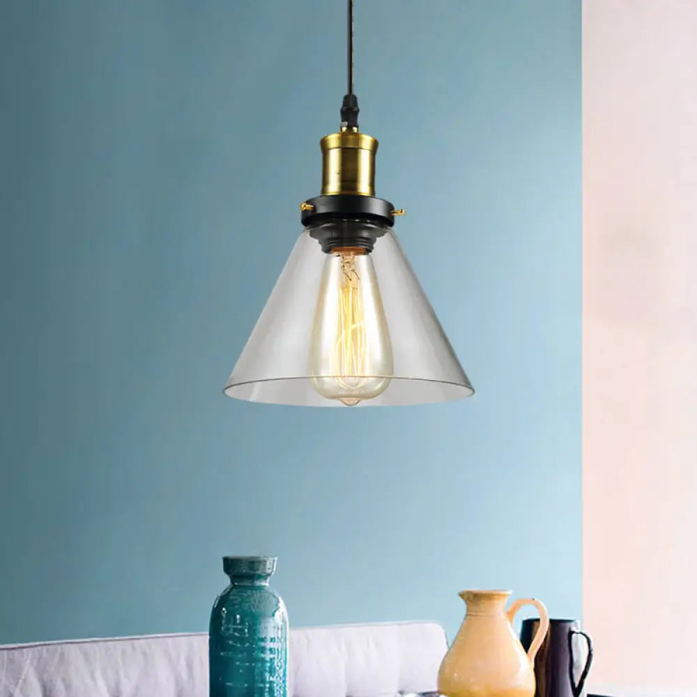 Vintage Clear Glass Hanging Ceiling Light with Brass Finish, Ideal for Living Room Décor