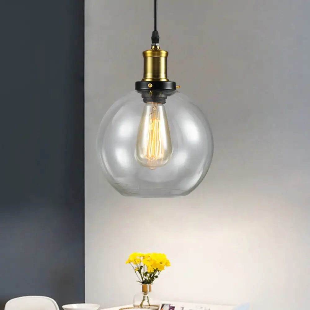 Vintage Clear Glass Hanging Ceiling Light with Brass Finish, Ideal for Living Room Décor