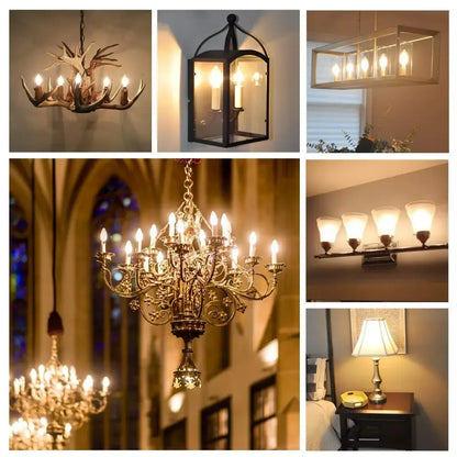 Antler-shaped chandelier with multiple led candle bulbs in dark natural finish for vintage dining room lighting