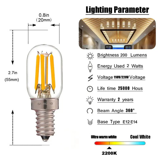 Vintage clear glass led tubular bulb with three yellow filaments and silver screw base for e12 e14 dimmable lighting