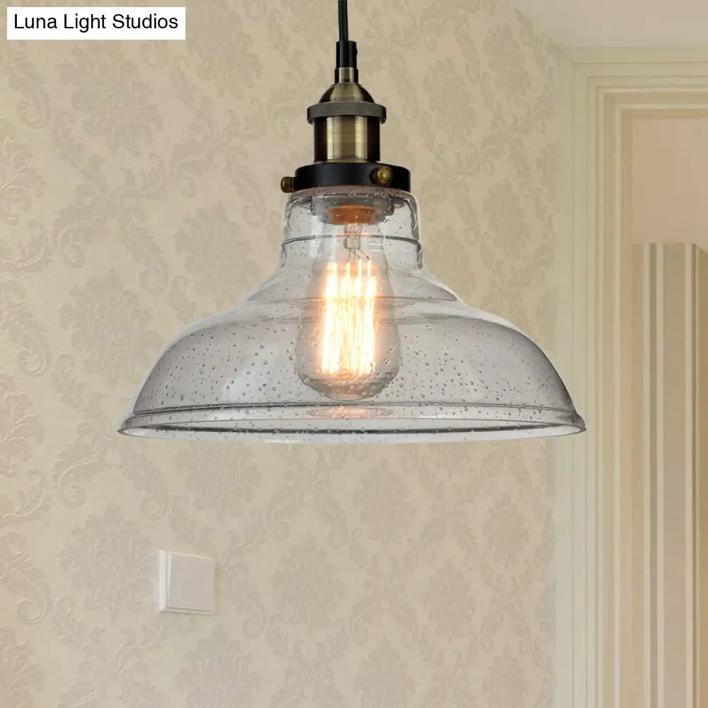 Vintage Clear Glass Pendant Lighting for Dining Room with Barn Style Shade