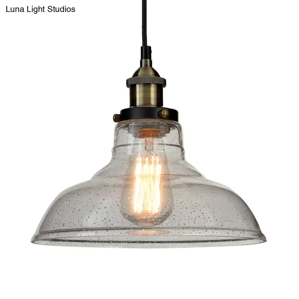 Vintage Clear Glass Pendant Lighting for Dining Room with Barn Style Shade