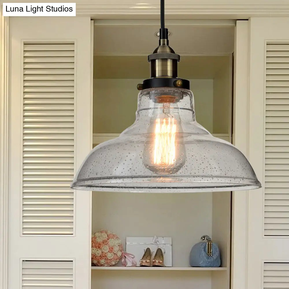 Vintage Clear Glass Pendant Lighting for Dining Room with Barn Style Shade