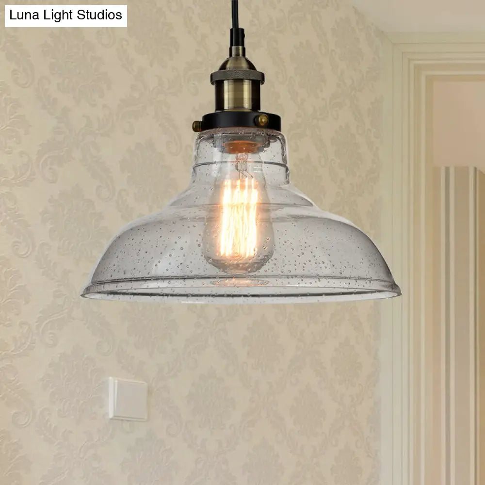 Vintage Clear Glass Pendant Lighting for Dining Room with Barn Style Shade