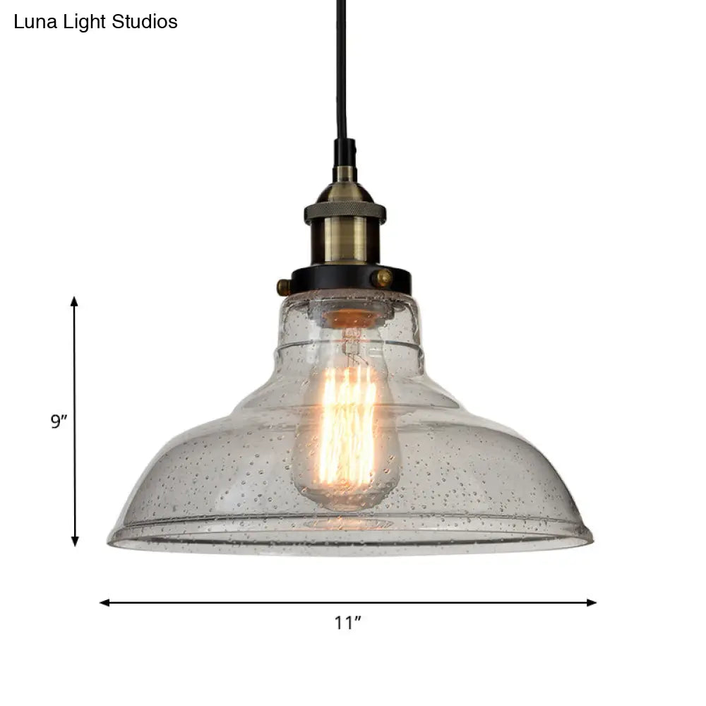 Vintage Clear Glass Pendant Lighting for Dining Room with Barn Style Shade