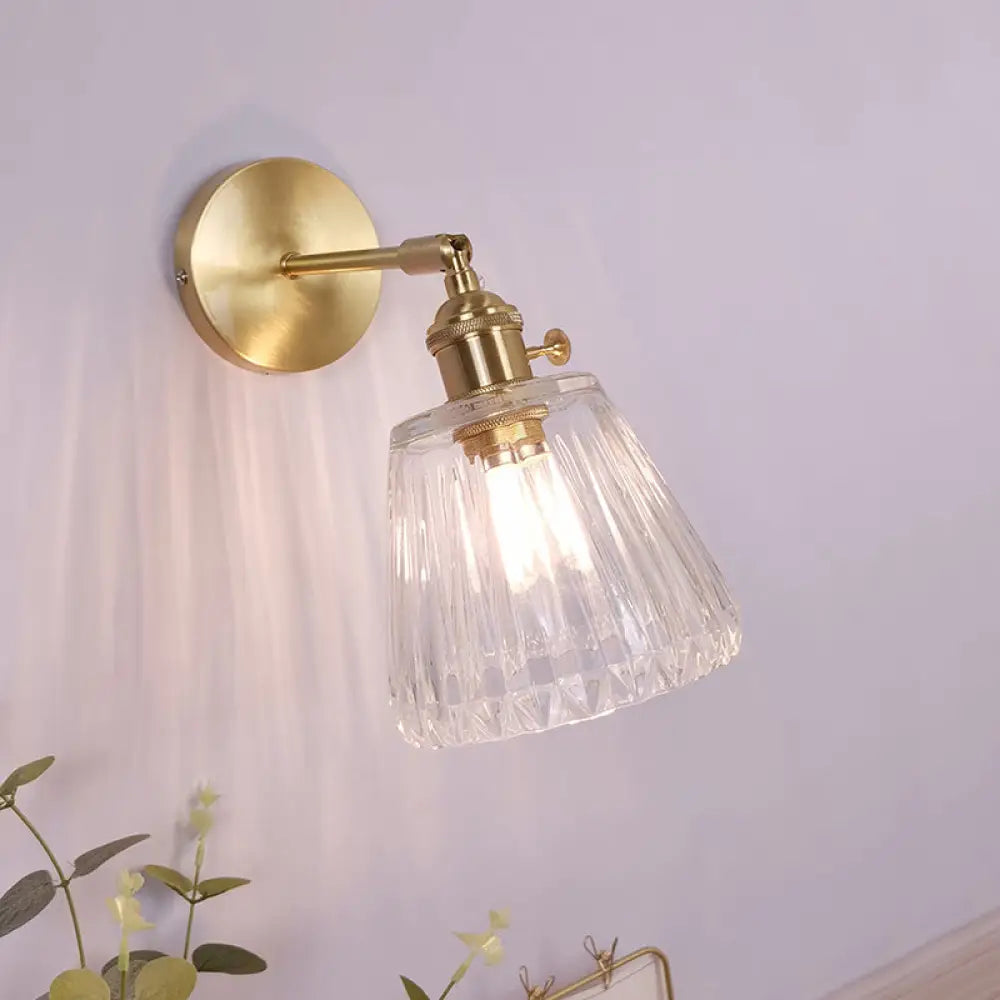 Vintage Clear Glass Wall Mounted Lamp - Single-Bulb Wall Light Fixture for Bedroom