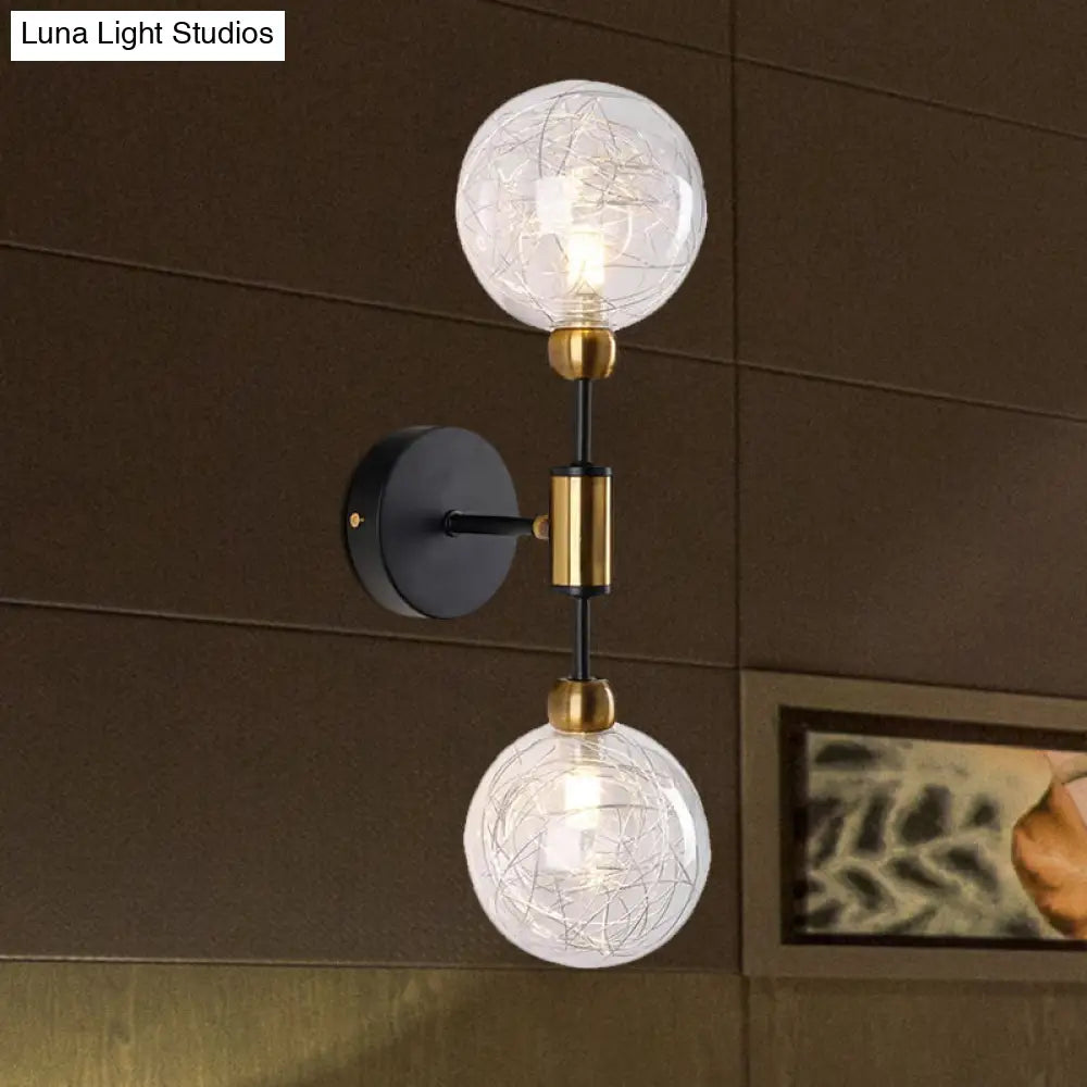 Vintage Clear Glass Wall Sconce Lighting with 1/2 Lights Orb, Black/Gold Fixture