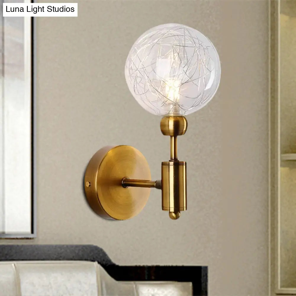 Vintage Clear Glass Wall Sconce Lighting with 1/2 Lights Orb, Black/Gold Fixture