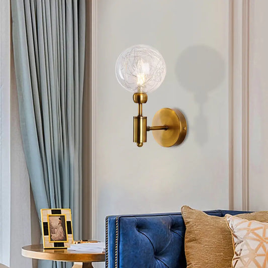 Vintage Clear Glass Wall Sconce Lighting with 1/2 Lights Orb, Black/Gold Fixture