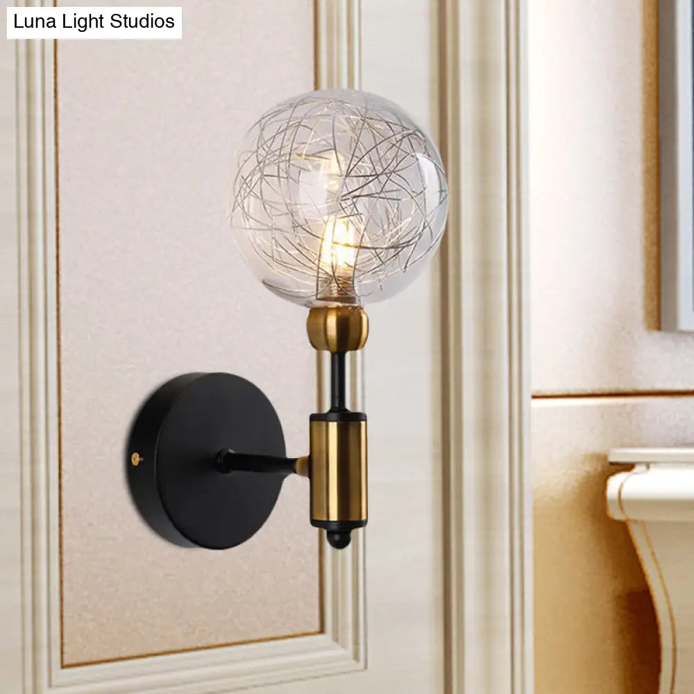 Vintage Clear Glass Wall Sconce Lighting with 1/2 Lights Orb, Black/Gold Fixture
