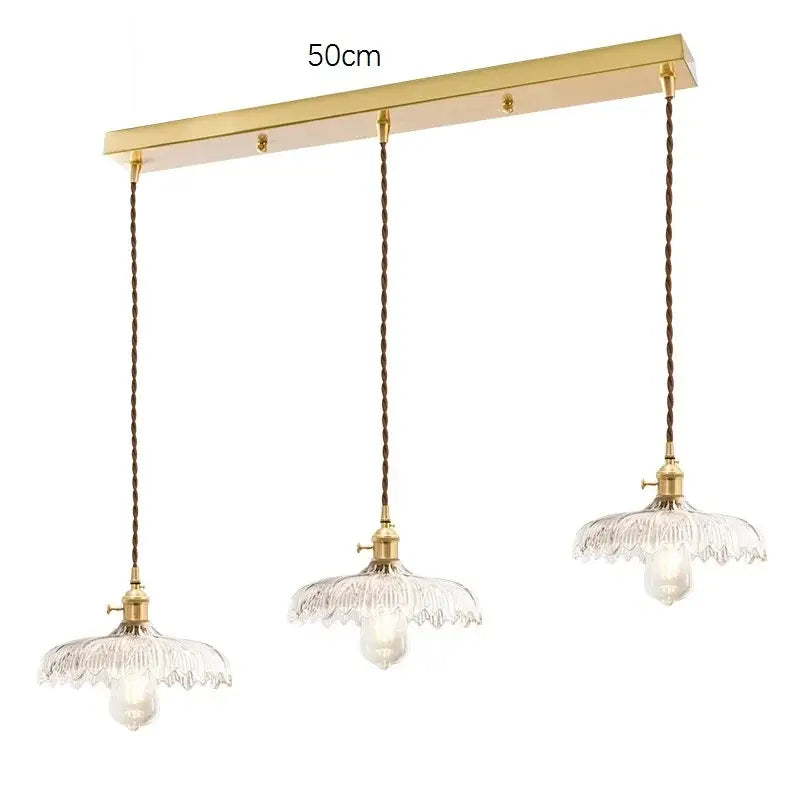 Vintage clear and red glass pendant light kitchen brass fixture with 50cm brass bar and three fluted glass shades decorbites glass lamp