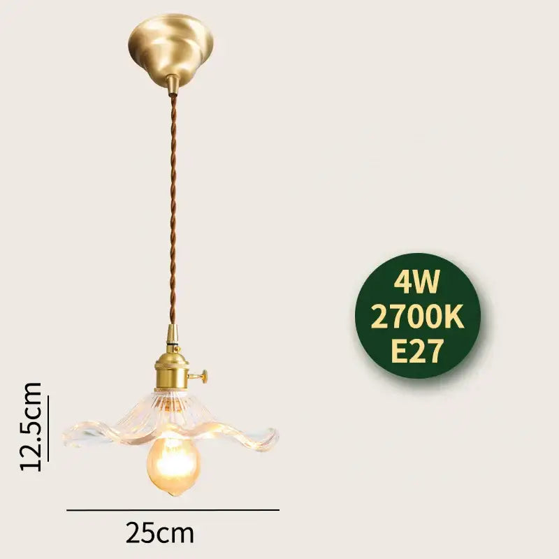 Vintage clear and red glass pendant light with brass fixture and twisted copper cord decorbites glass lamp for kitchen