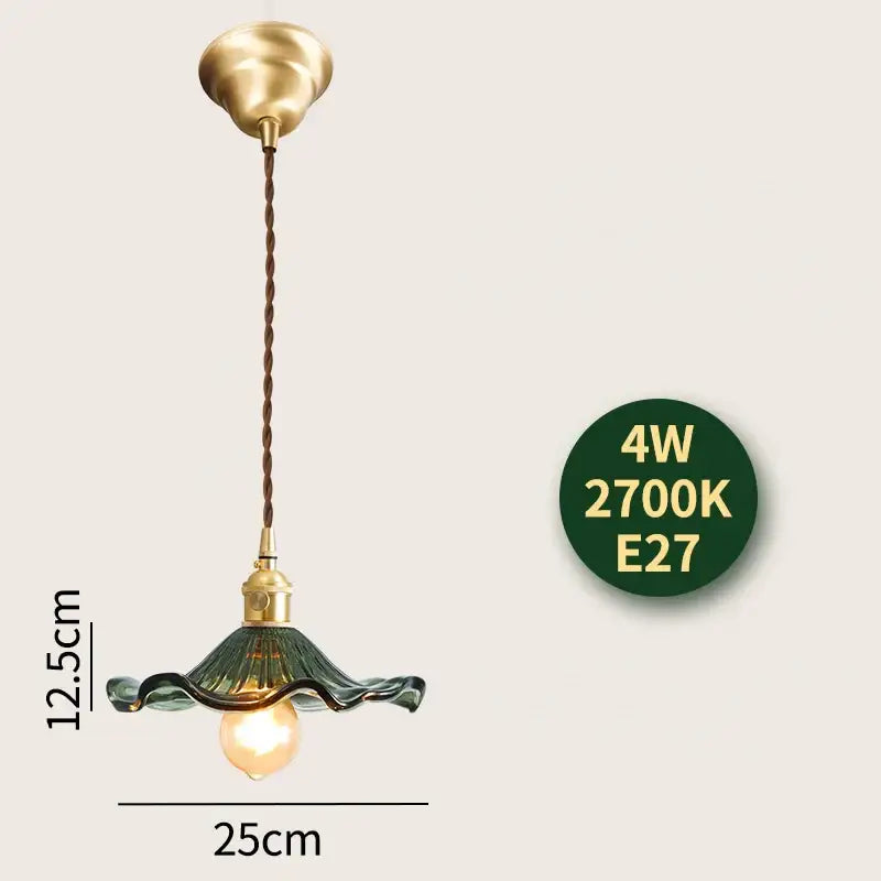 Vintage brass pendant light with dark green ruffled glass shade and twisted brown cord decorbites glass lamp fixture