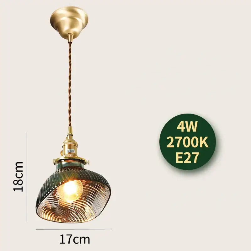 Vintage pendant light with ribbed green glass shade brass fixture and twisted copper cord decorbites glass lamp design