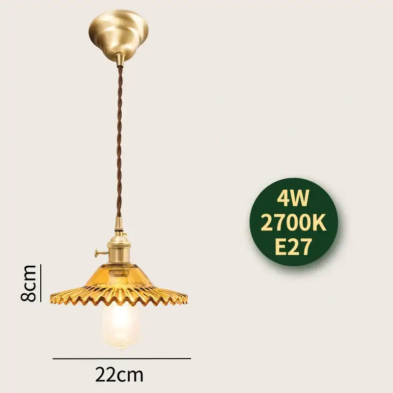 Vintage brass pendant light with scalloped amber glass shade and twisted brown cord decorbites glass lamp fixture