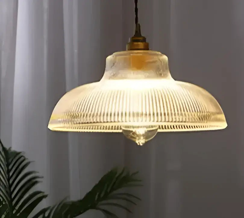 Vintage clear and red warm-toned ribbed glass pendant light with brass fixture ideal for decorbites glass lamp decor