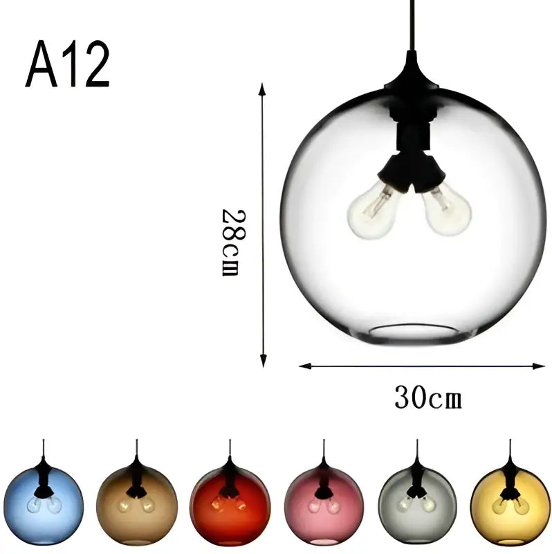 Vintage colorful glass chandelier light featuring clear glass globe pendant with two exposed bulb fixtures for living room decorbites colorful glass