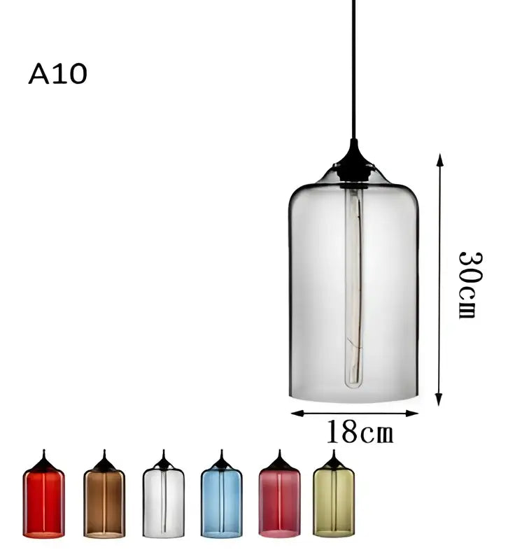 Clear glass pendant light with black metal top and filament bulb suitable for vintage colorful glass chandelier decorbites