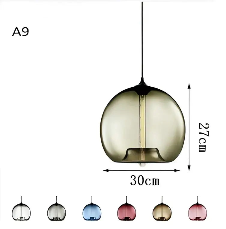 A modern vintage colorful glass chandelier light featuring a spherical amber glass globe with led filament bulb for living room decorbites