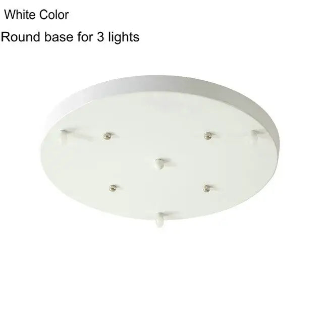 White round ceiling light base with three mounting points for lights in vintage colorful glass chandelier light decorbites