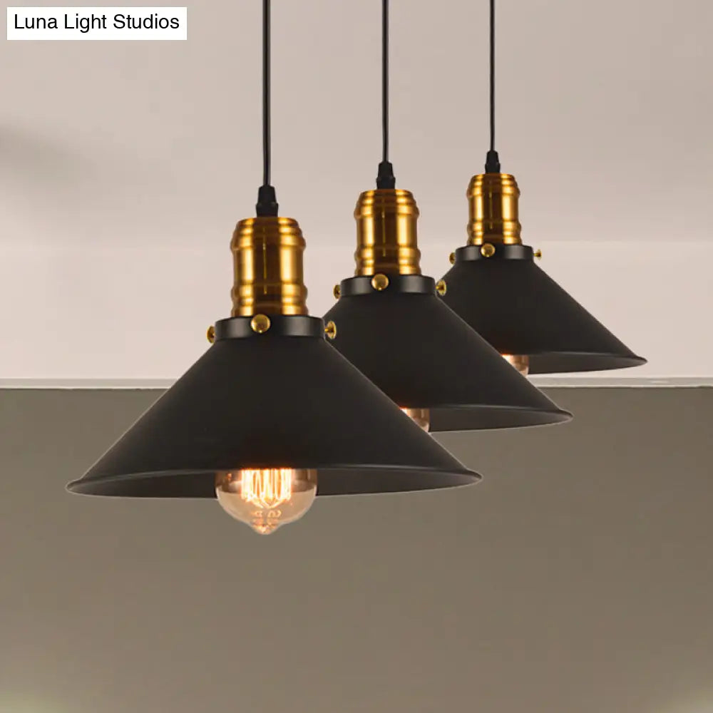 Vintage Cone Metal Ceiling Pendant Light - 1/2/3-Pack, Black, Stylish Design - 10"/12"/14" Width