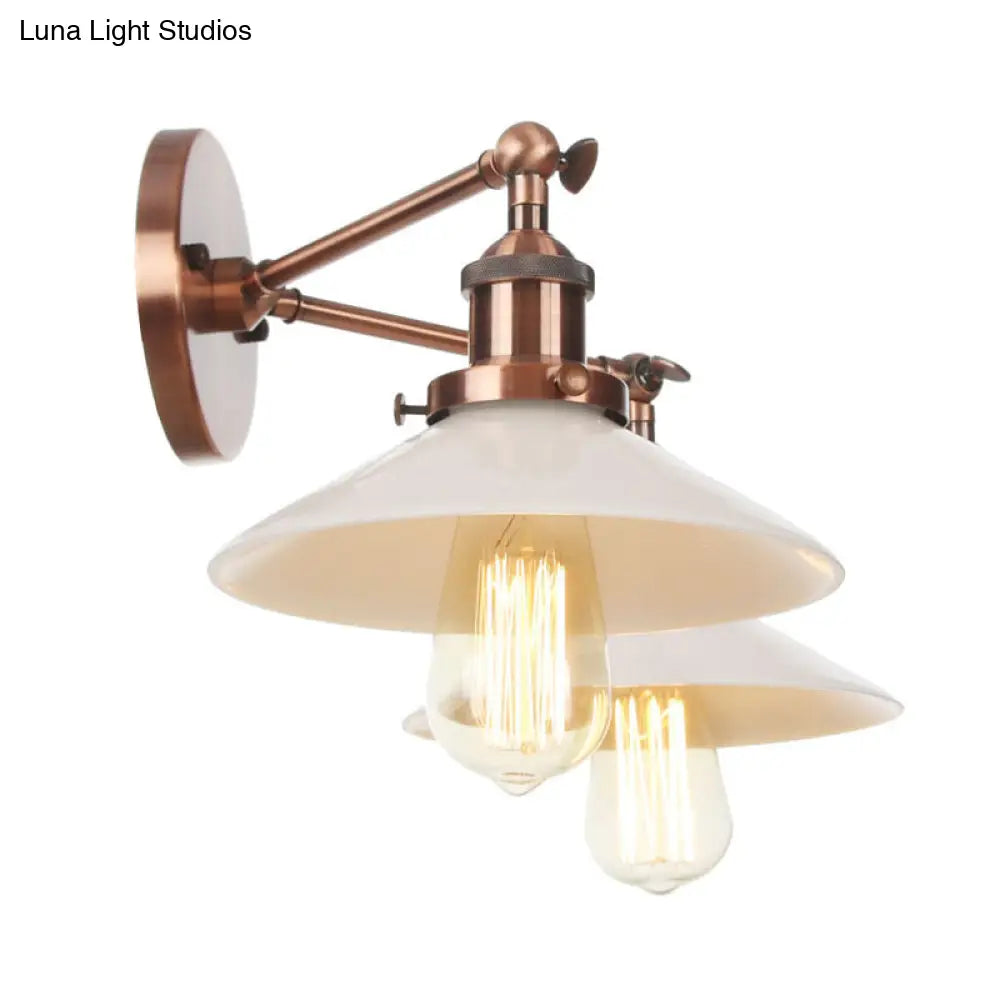 Vintage Cone Opal Glass Sconce Wall Hanging Light - 2 Lights - Bronze/Copper/Brass