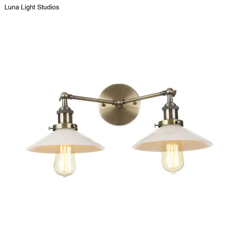 Vintage Cone Opal Glass Sconce Wall Hanging Light - 2 Lights - Bronze/Copper/Brass