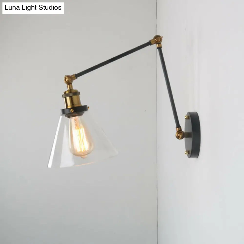 Vintage Cone Wall Light - Clear Glass Wall Mounted Lamp with Long Arm
