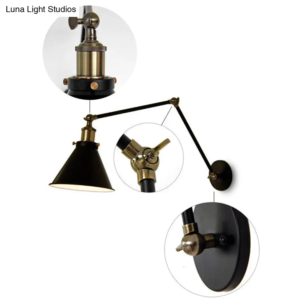 Vintage Conical Reading Wall Lamp with Flexible Swing Arm