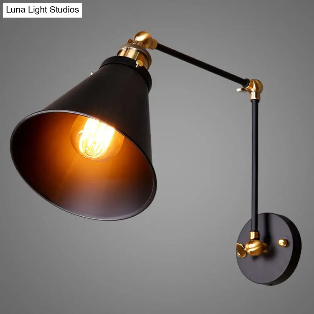 Vintage Conical Reading Wall Lamp with Flexible Swing Arm