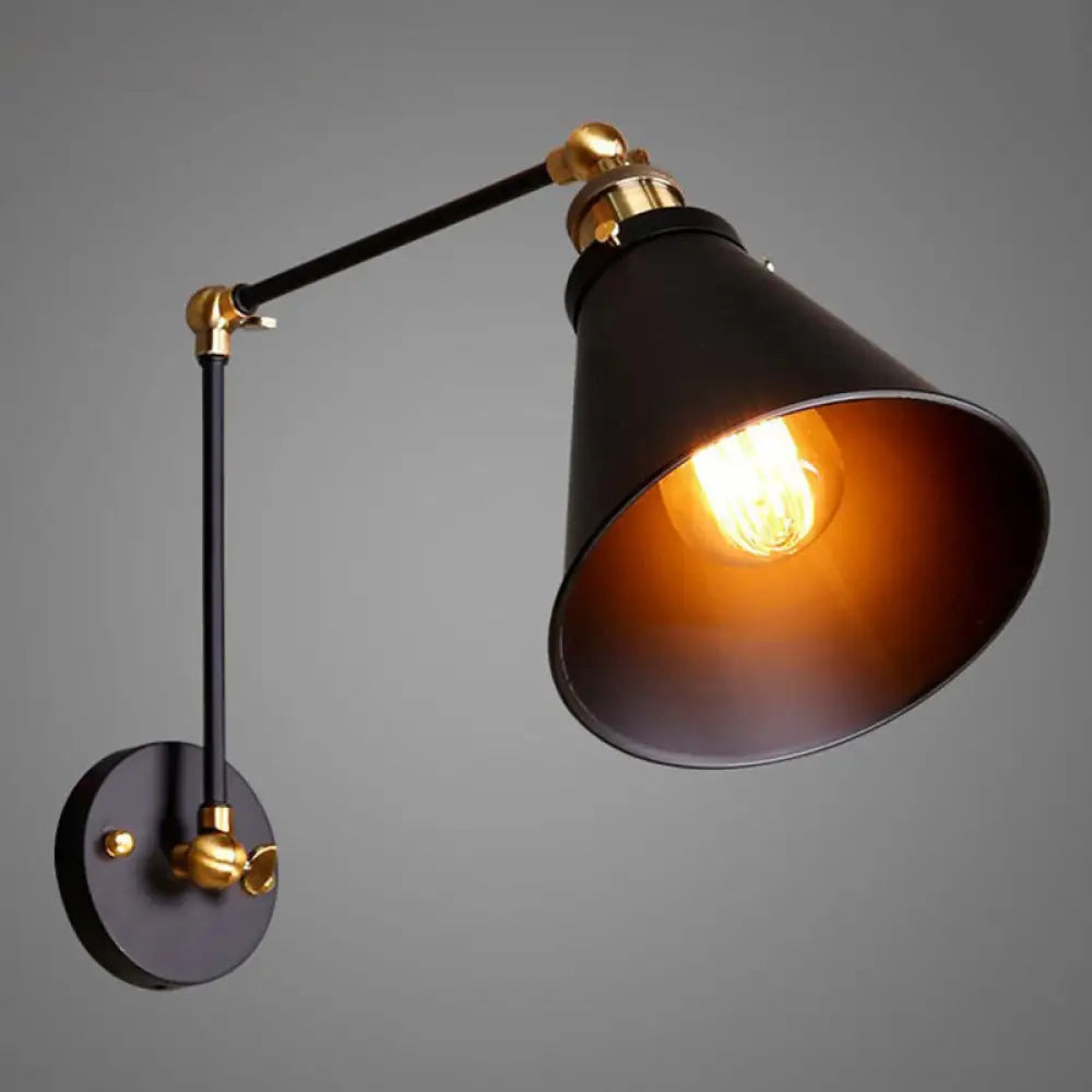 Vintage Conical Reading Wall Lamp with Flexible Swing Arm