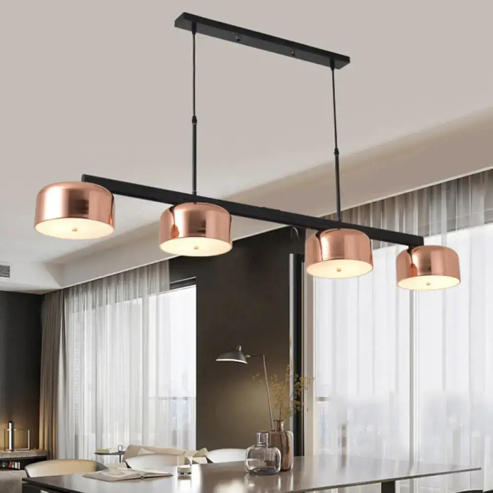 Modern copper-finished bowl linear chandelier with adjustable cord and black metal bar by DecorBites™