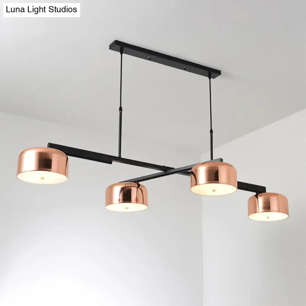 DecorBites vintage copper finish bowl linear chandelier with four cylindrical shades and adjustable cord in copper and black metal